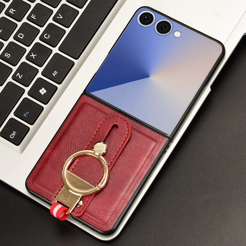 For Samsung Galaxy Z Flip7 5G Case Wristband Kickstand Leather + PC + TPU Phone Cover with Bottle Opener - Red - Image 7