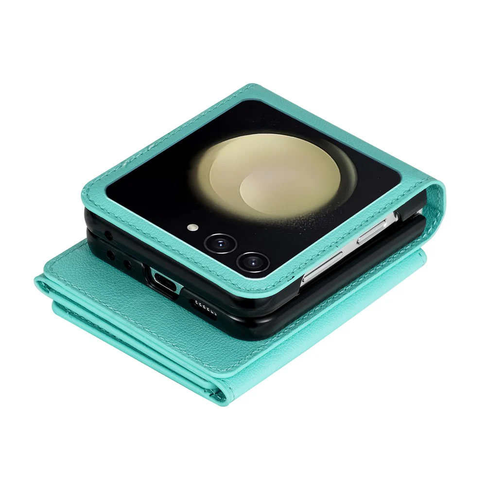 For Samsung Galaxy Z Flip7 5G Case Zipper Wallet PU + TPU + PC Phone Cover with Shoulder Strap - Mint Green - Image 4
