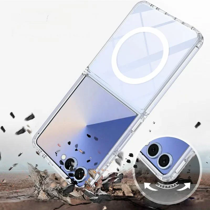 For Samsung Galaxy Z Flip7 5G Clear Case Compatible with MagSafe WANLONFENG LM2 Series Phone Cover (Big Lens Hole) - Transparent - Image 2