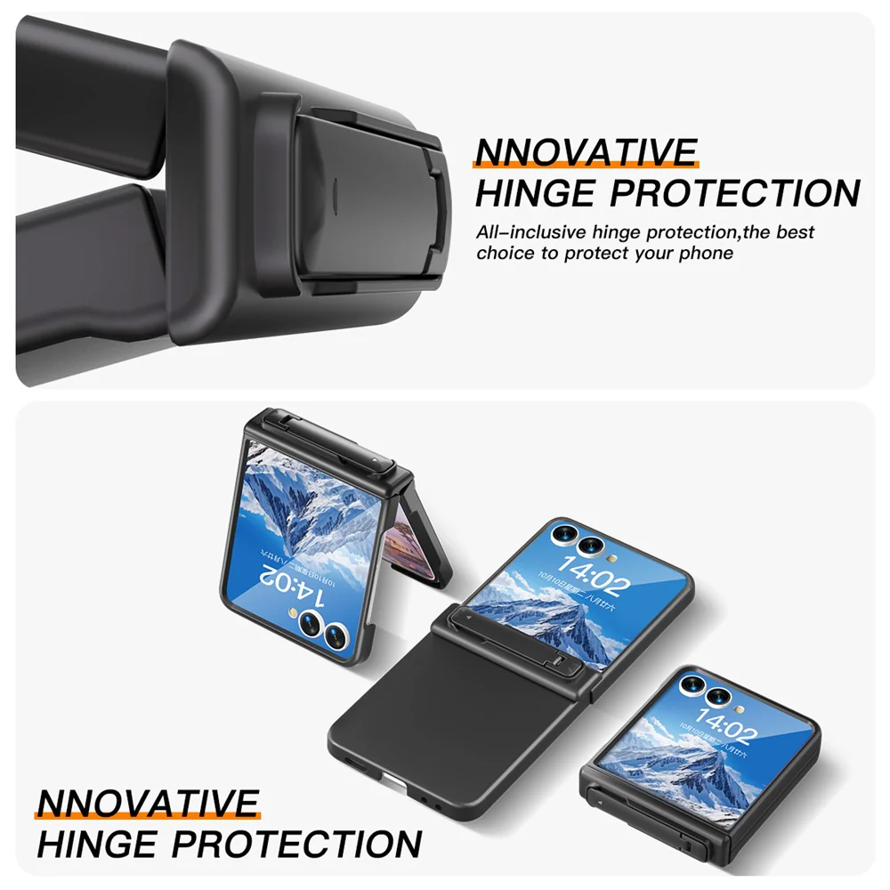 For Samsung Galaxy Z Flip7 5G Kickstand Case Hinge Protection Hard PC Phone Cover Built-In Screen Film - Black - Image 2