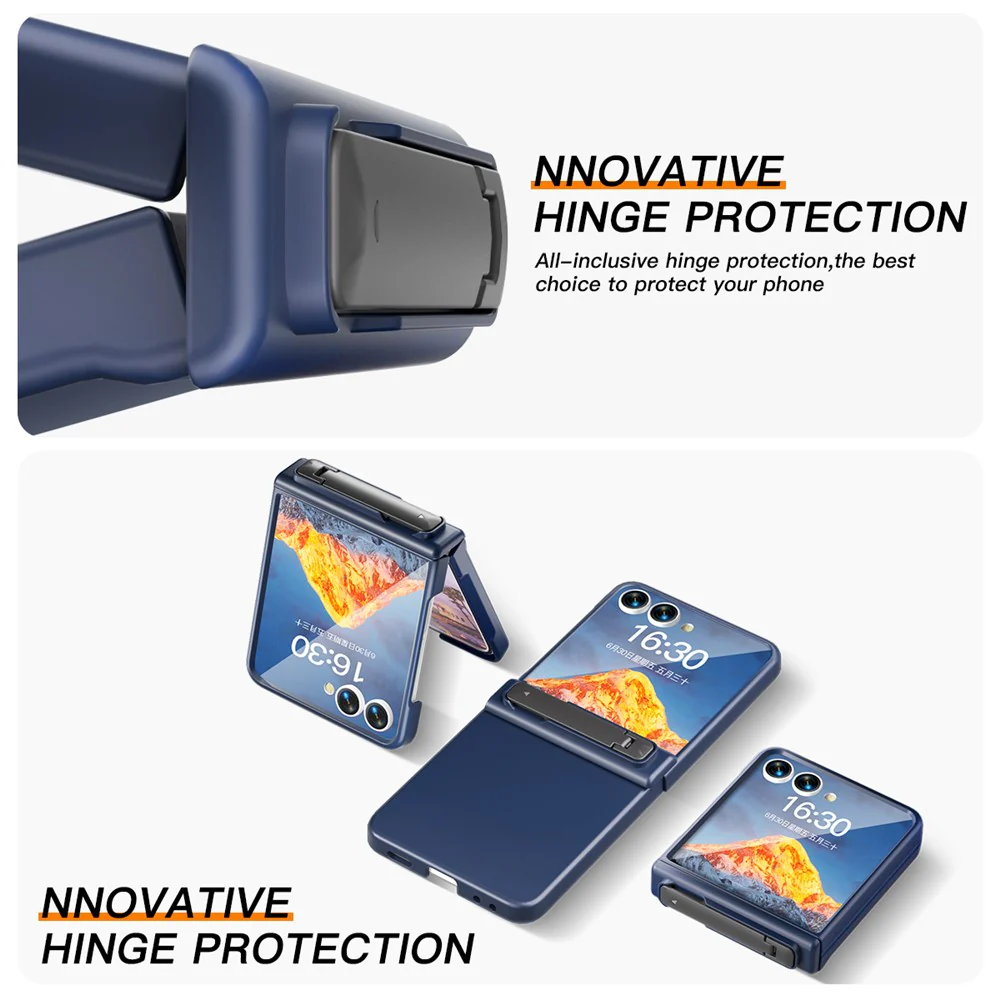 For Samsung Galaxy Z Flip7 5G Kickstand Case Hinge Protection Hard PC Phone Cover Built-In Screen Film - Dark Blue - Image 2