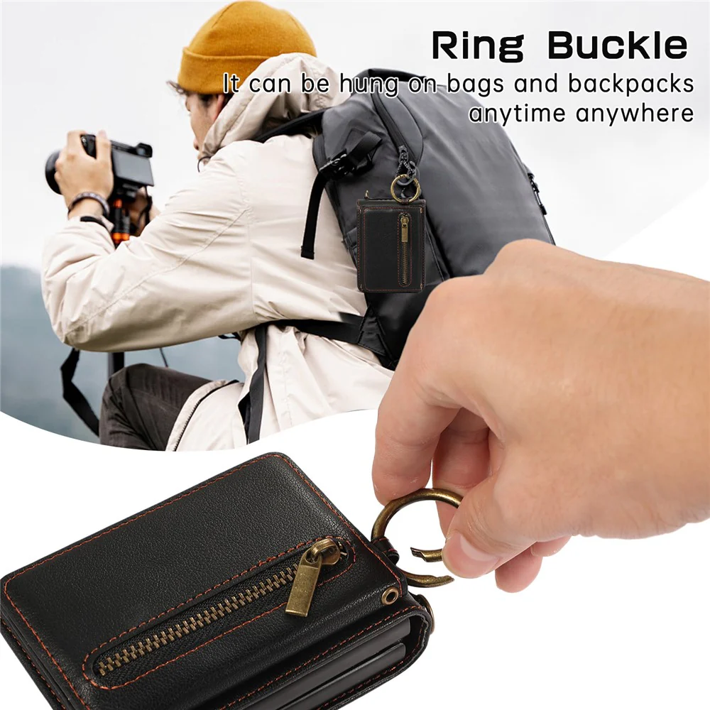 For Samsung Galaxy Z Flip7 5G Leather Back Cover Zipper Wallet Kickstand Phone Case with Shoulder Strap - Black - Image 6