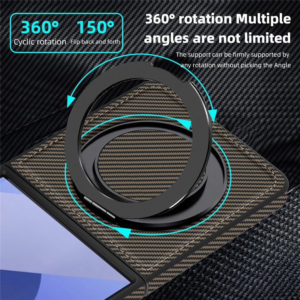 For Samsung Galaxy Z Flip7 5G Magnetic Case Carbon Fiber Texture PU + TPU Kickstand Phone Cover - Coffee - Image 5