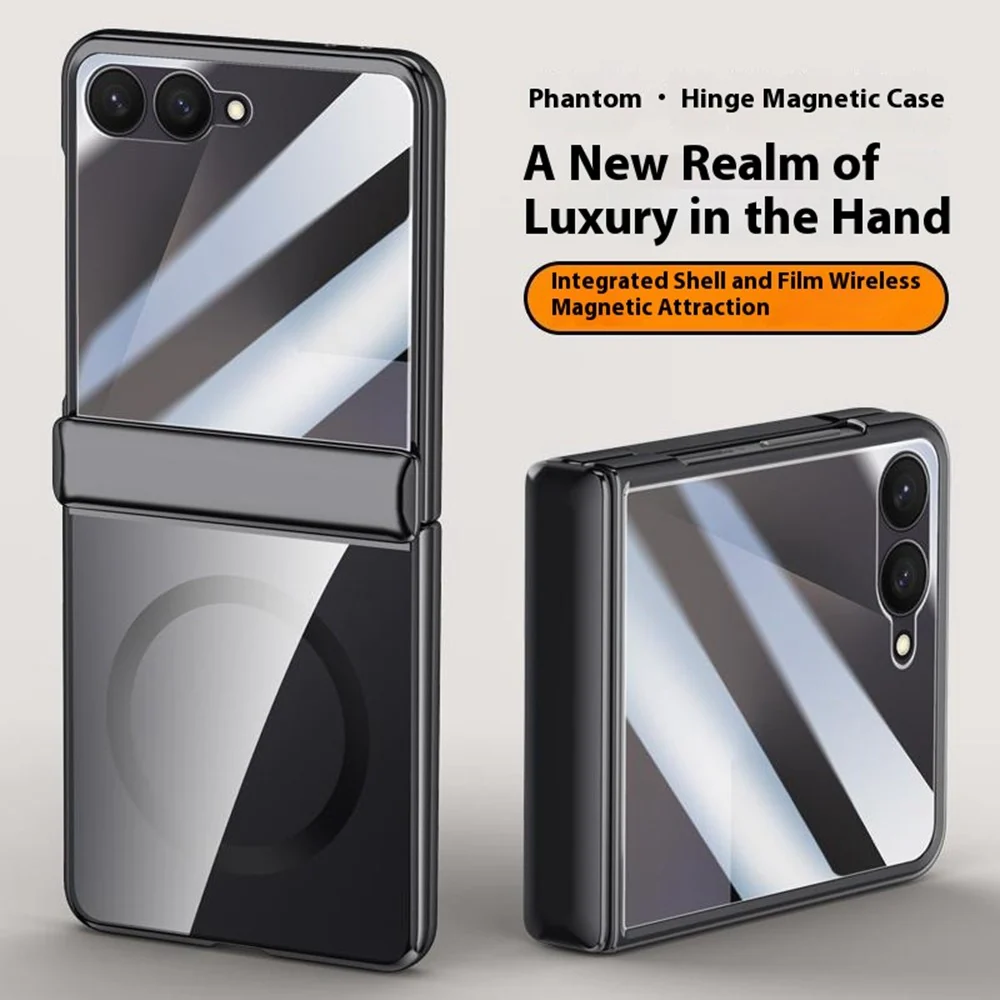 For Samsung Galaxy Z Flip7 5G Magnetic Case Hard PC + Acrylic Phone Cover with HD Rear Small Screen Protector - Black - Image 3