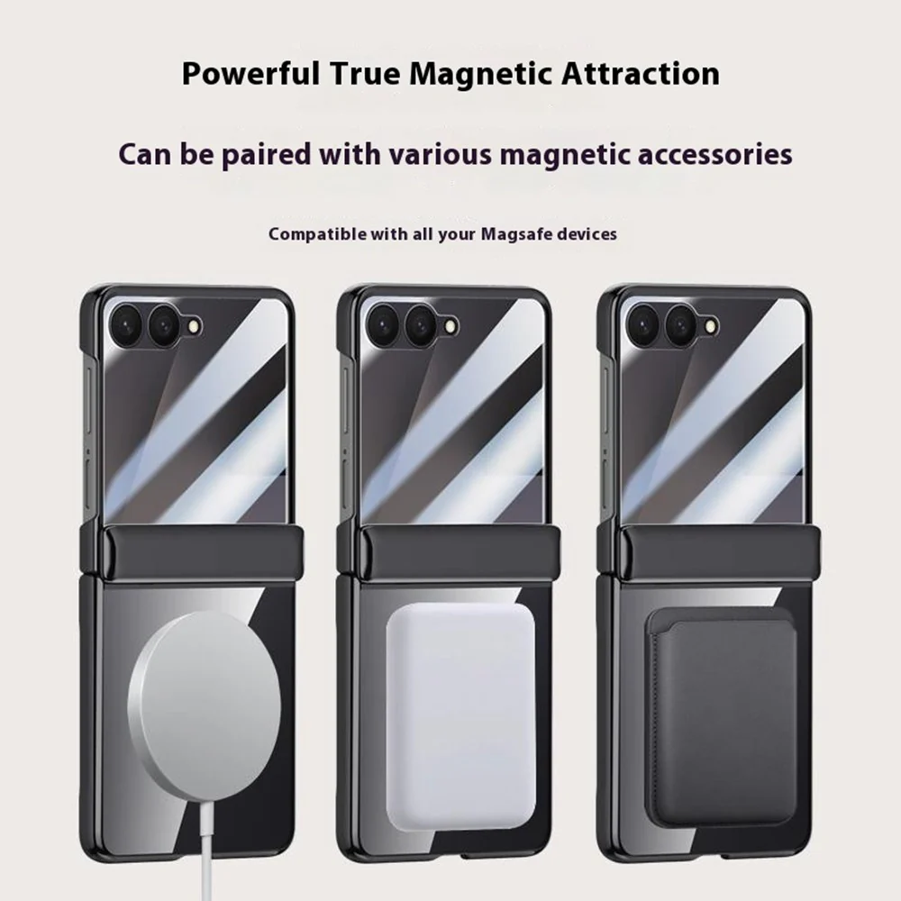 For Samsung Galaxy Z Flip7 5G Magnetic Case Hard PC + Acrylic Phone Cover with HD Rear Small Screen Protector - Black - Image 5