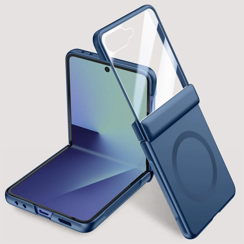 For Samsung Galaxy Z Flip7 5G Magnetic Case Hard PC Phone Cover with Rear Small Screen Protector - Blue