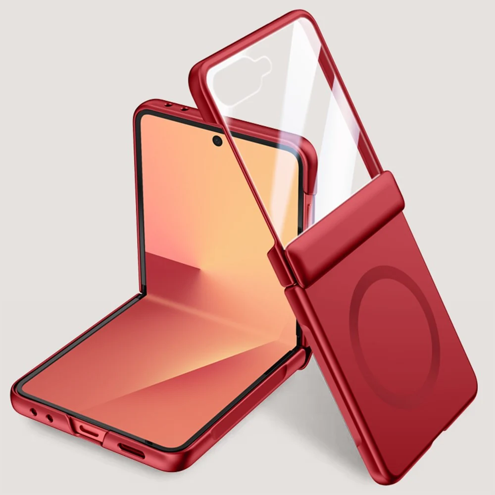 For Samsung Galaxy Z Flip7 5G Magnetic Case Hard PC Phone Cover with Rear Small Screen Protector - Red