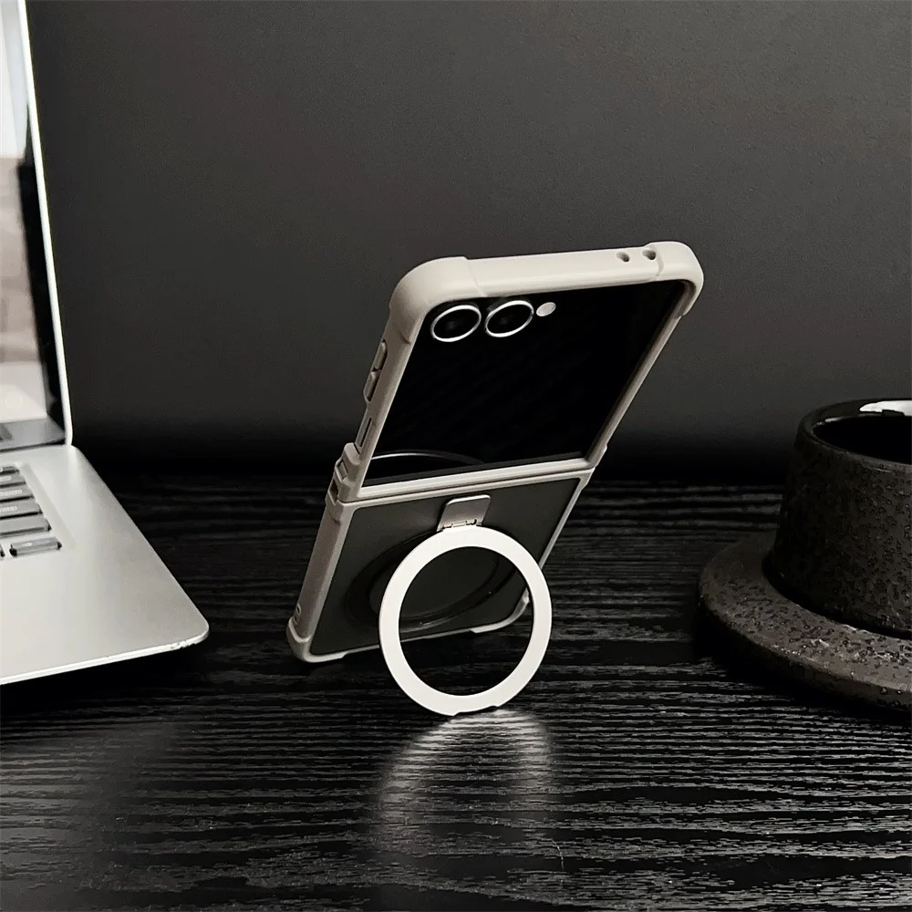 For Samsung Galaxy Z Flip7 5G Magnetic Case Kickstand Shockproof Matte PC + TPU Phone Cove - Grey - Image 4