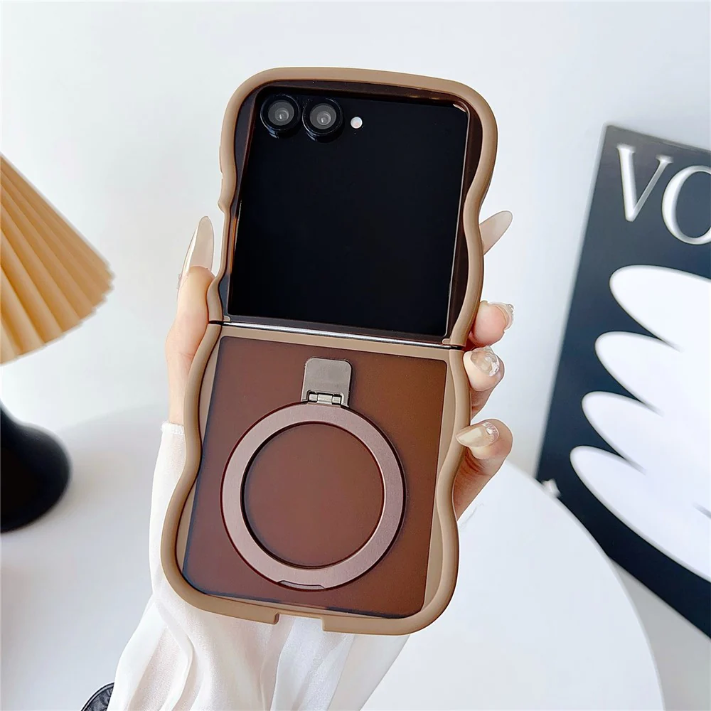 For Samsung Galaxy Z Flip7 5G Magnetic Case Kickstand Skin-Touch Wave Edge TPU + PC Phone Cover - Desert Gold - Image 2