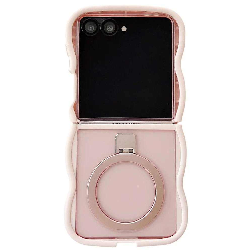 For Samsung Galaxy Z Flip7 5G Magnetic Case Kickstand Skin-Touch Wave Edge TPU + PC Phone Cover - Pink