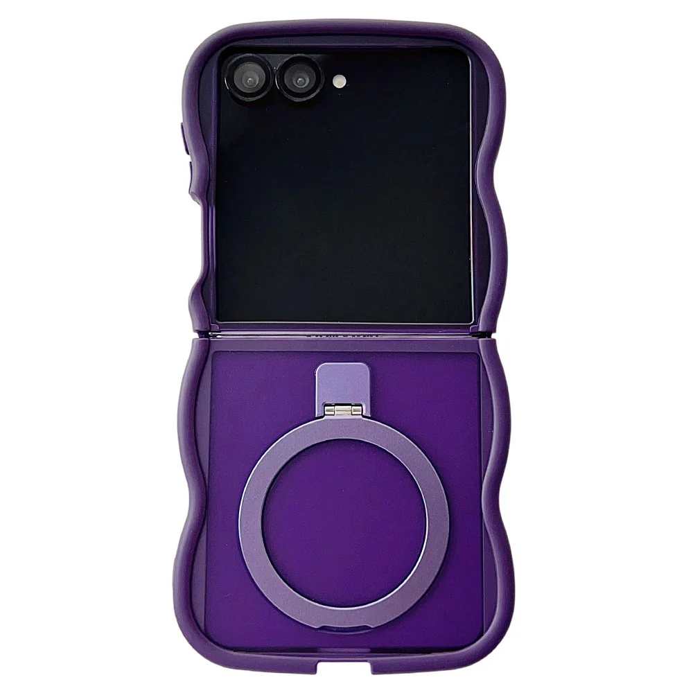 For Samsung Galaxy Z Flip7 5G Magnetic Case Kickstand Skin-Touch Wave Edge TPU + PC Phone Cover - Purple