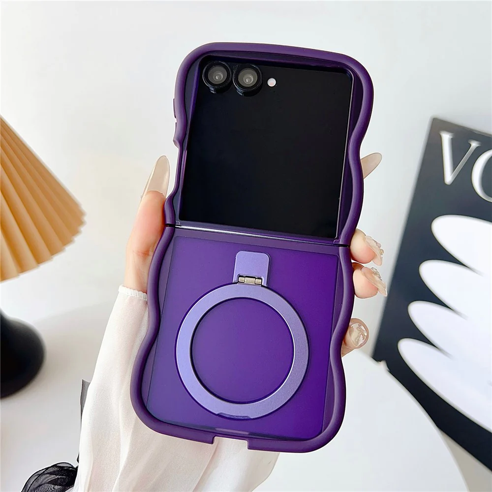 For Samsung Galaxy Z Flip7 5G Magnetic Case Kickstand Skin-Touch Wave Edge TPU + PC Phone Cover - Purple - Image 2