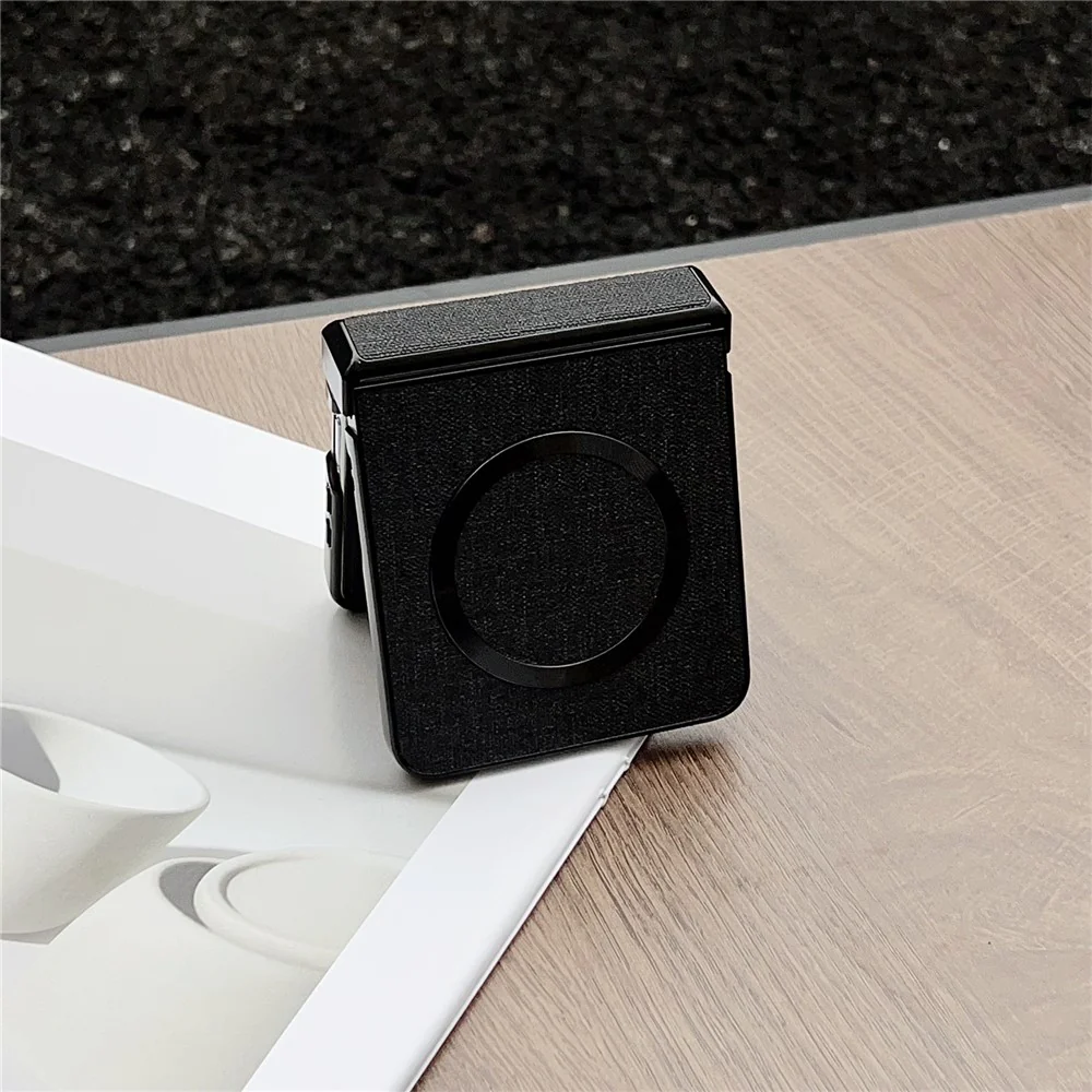 For Samsung Galaxy Z Flip7 5G Magnetic Case Leather + PC Phone Cover with Rear Screen Film and Hinge - Black - Image 2
