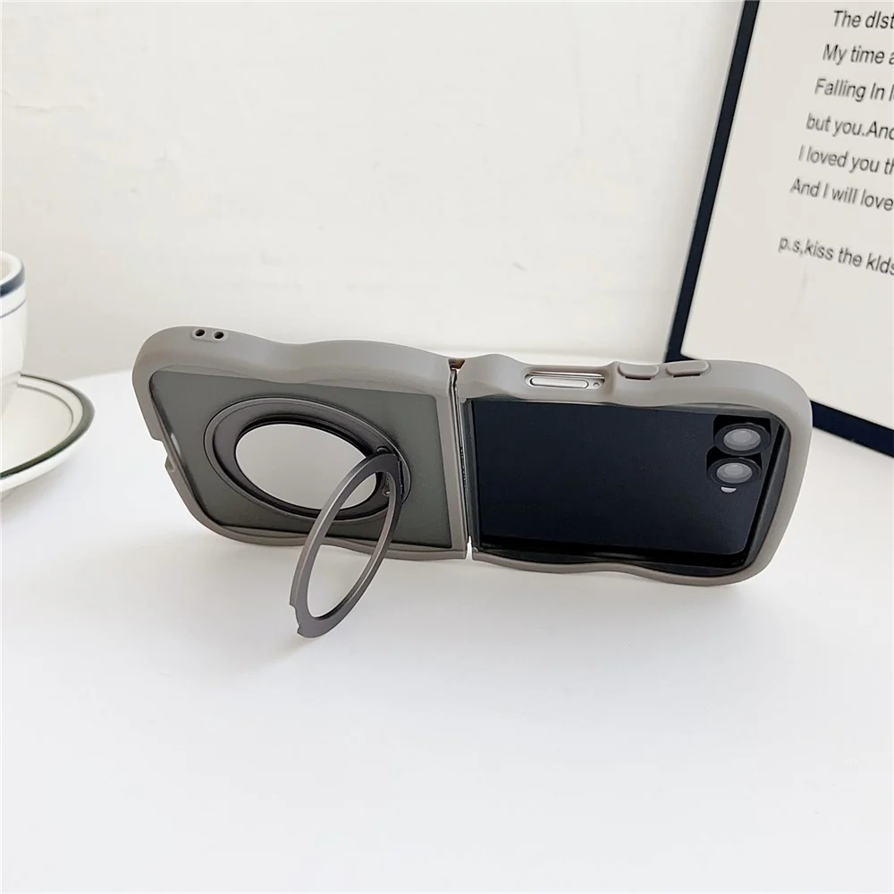 For Samsung Galaxy Z Flip7 5G Magnetic Case Mirror Rotating Kickstand Wave Edge TPU + PC Phone Cover - Black - Image 4