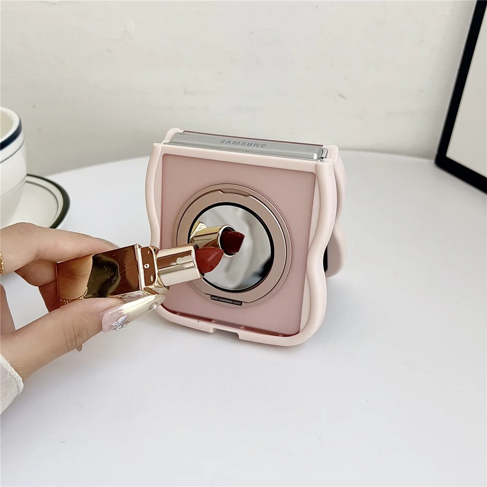 For Samsung Galaxy Z Flip7 5G Magnetic Case Mirror Rotating Kickstand Wave Edge TPU + PC Phone Cover - Grey - Image 6