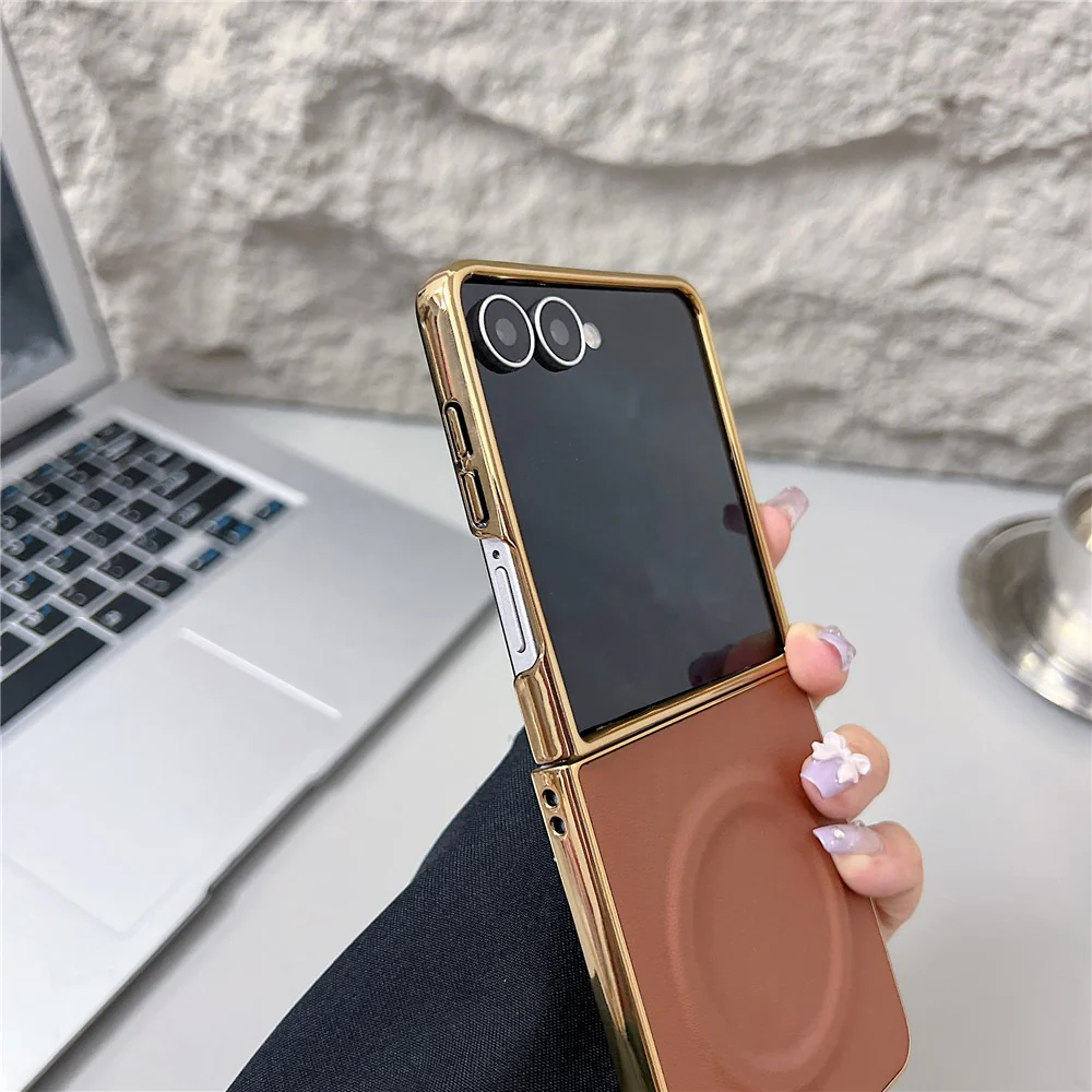 For Samsung Galaxy Z Flip7 5G Magnetic Case Nappa Texture PU + TPU + PC Phone Back Cover - Brown - Image 5