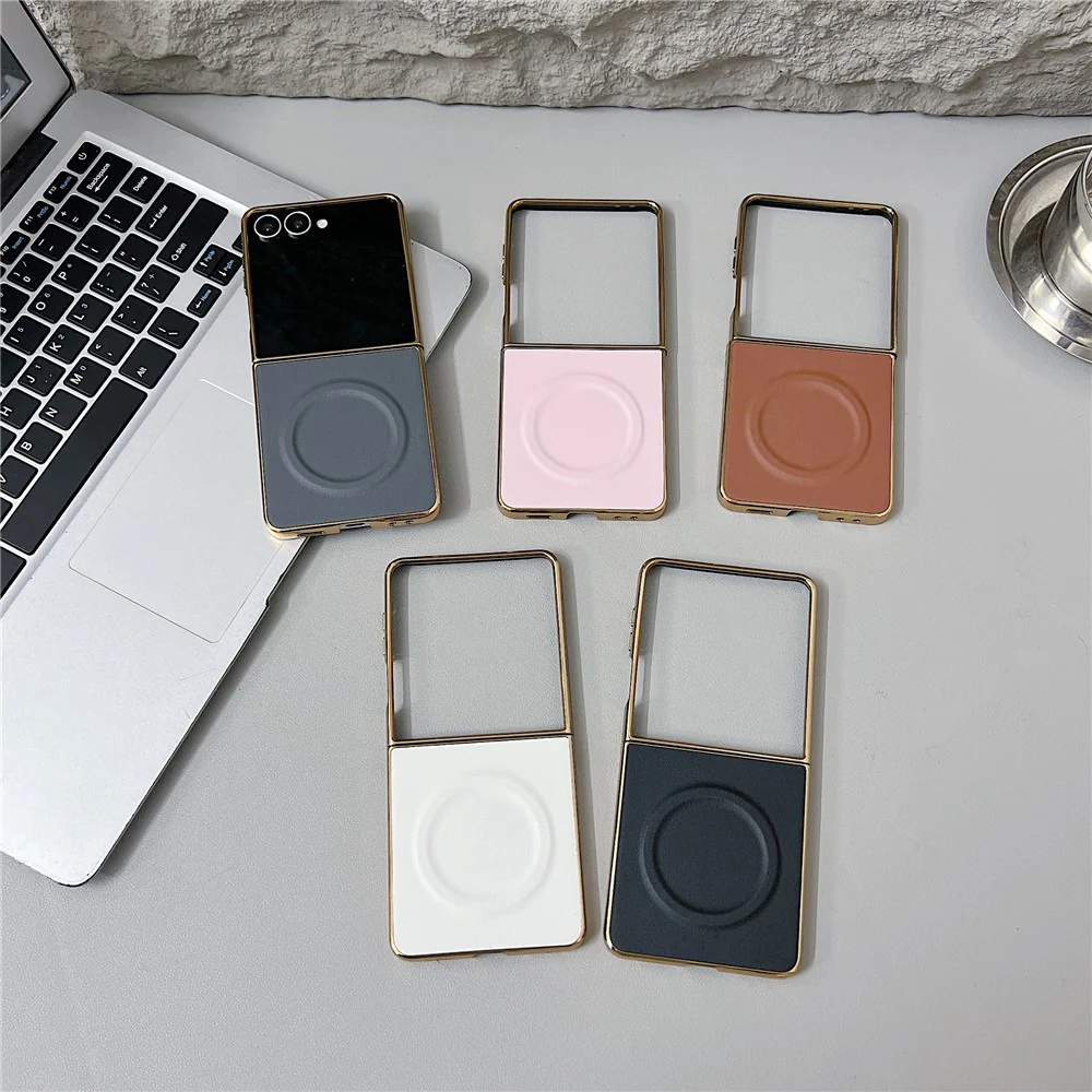 For Samsung Galaxy Z Flip7 5G Magnetic Case Nappa Texture PU + TPU + PC Phone Back Cover - Pink - Image 6