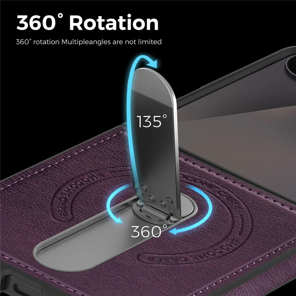 For Samsung Galaxy Z Flip7 5G Magnetic Case Rotating Kickstand Leather Coated PC Phone Cover - Dark Purple - Image 2