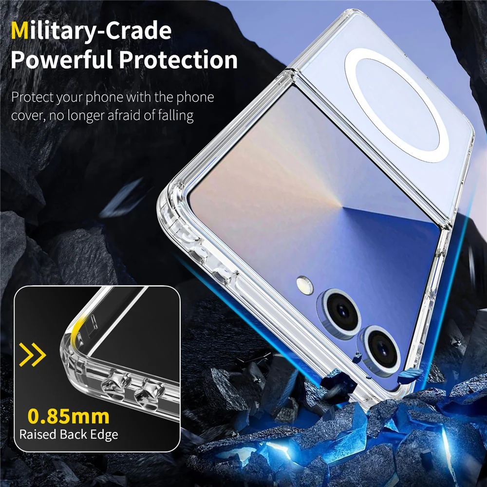 For Samsung Galaxy Z Flip7 5G Magnetic Case Scratch-Resistant TPU + PC Crystal Clear Phone Cover - Image 4