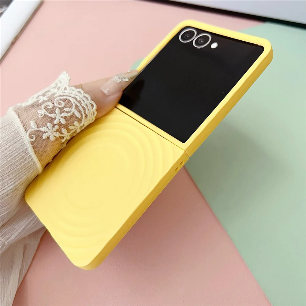 For Samsung Galaxy Z Flip7 5G Magnetic Case Skin-Touch Wave Teature Hard PC Phone Cover - Pink - Image 4