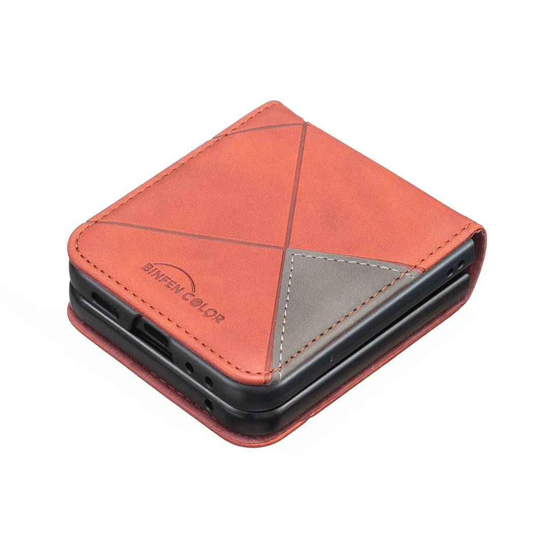 For Samsung Galaxy Z Flip7 5G Phone Case BINFEN COLOR Wallet Stand Geometry Imprinted Leather Cover - Brown - Image 4