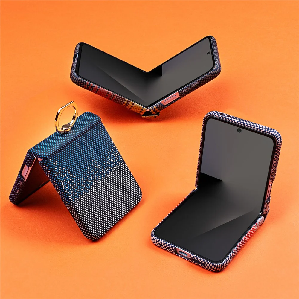 For Samsung Galaxy Z Flip7 5G Phone Case Ring Holder Kickstand PC Cover with Tempered Glass Screen Protector - Blue - Image 5