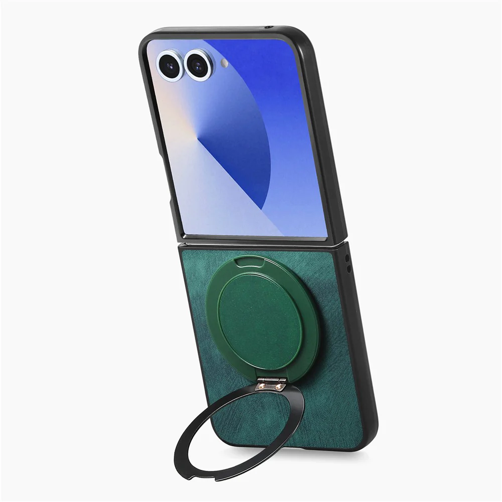 For Samsung Galaxy Z Flip7 5G Phone Case with Rotating Kickstand Stress Relief Retro Leather Back Cover - Green - Image 3