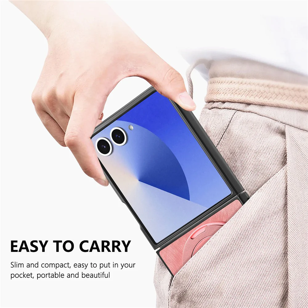 For Samsung Galaxy Z Flip7 5G Phone Case with Rotating Kickstand Stress Relief Retro Leather Back Cover - Pink - Image 7