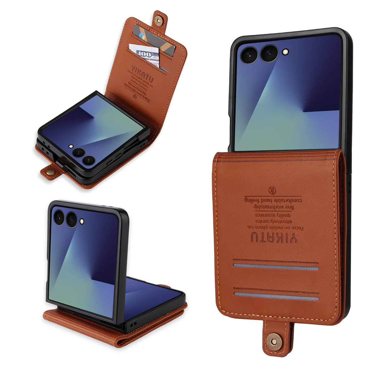 For Samsung Galaxy Z Flip7 5G Phone Cases YIKATU Magnetic Closure PU Leather Mobile Cover - Brown