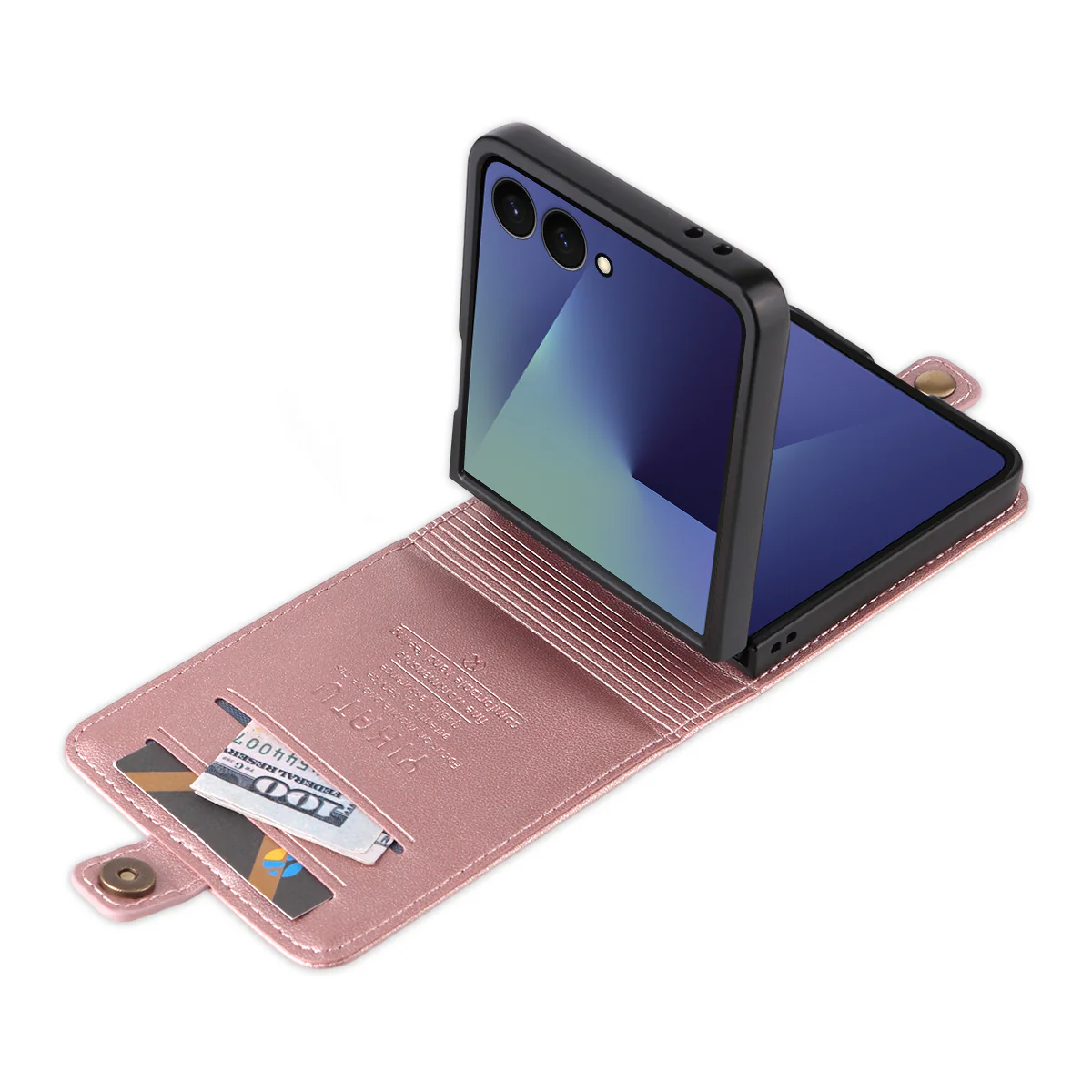 For Samsung Galaxy Z Flip7 5G Phone Cases YIKATU Magnetic Closure PU Leather Mobile Cover - Rose Gold - Image 5
