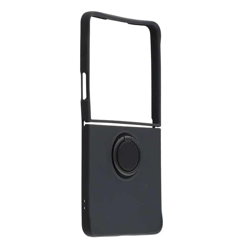 For Samsung Galaxy Z Flip7 5G Silicone Case with Strap Ring Kickstand Phone Cover - Black - Image 2