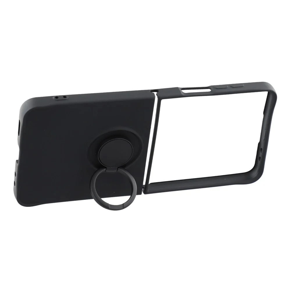 For Samsung Galaxy Z Flip7 5G Silicone Case with Strap Ring Kickstand Phone Cover - Black - Image 3