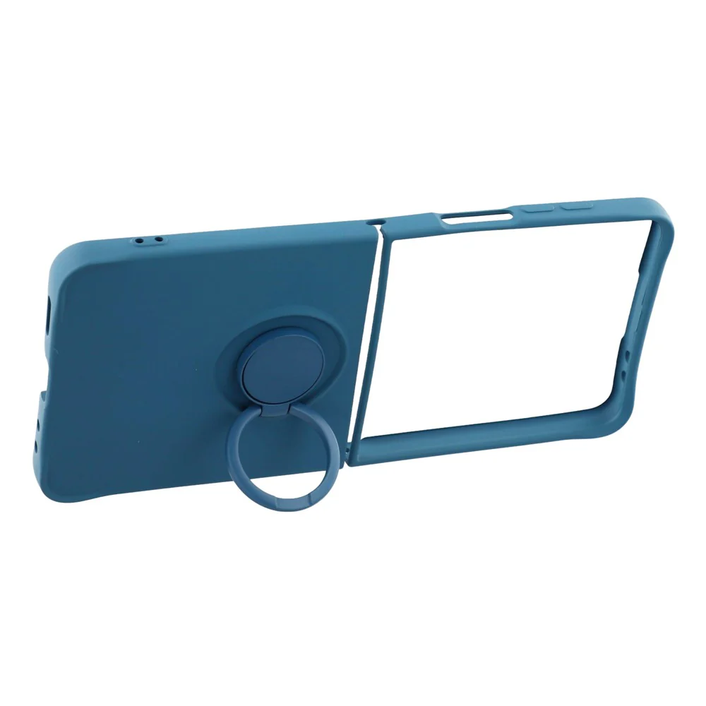 For Samsung Galaxy Z Flip7 5G Silicone Case with Strap Ring Kickstand Phone Cover - Midnight Blue - Image 3