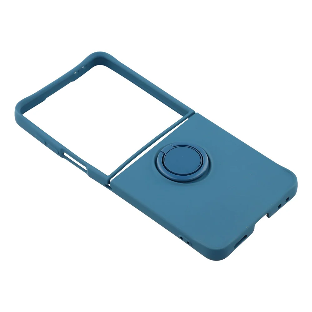 For Samsung Galaxy Z Flip7 5G Silicone Case with Strap Ring Kickstand Phone Cover - Midnight Blue - Image 4