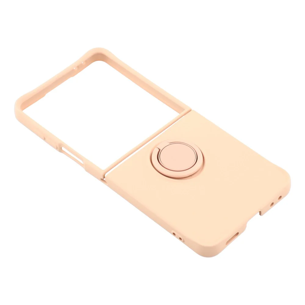 For Samsung Galaxy Z Flip7 5G Silicone Case with Strap Ring Kickstand Phone Cover - Pink - Image 4