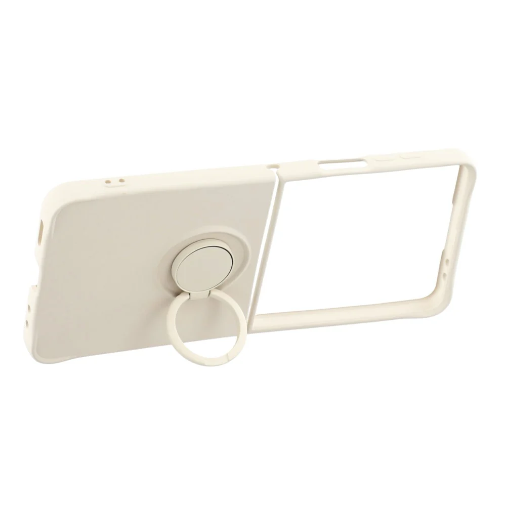 For Samsung Galaxy Z Flip7 5G Silicone Case with Strap Ring Kickstand Phone Cover - White - Image 3