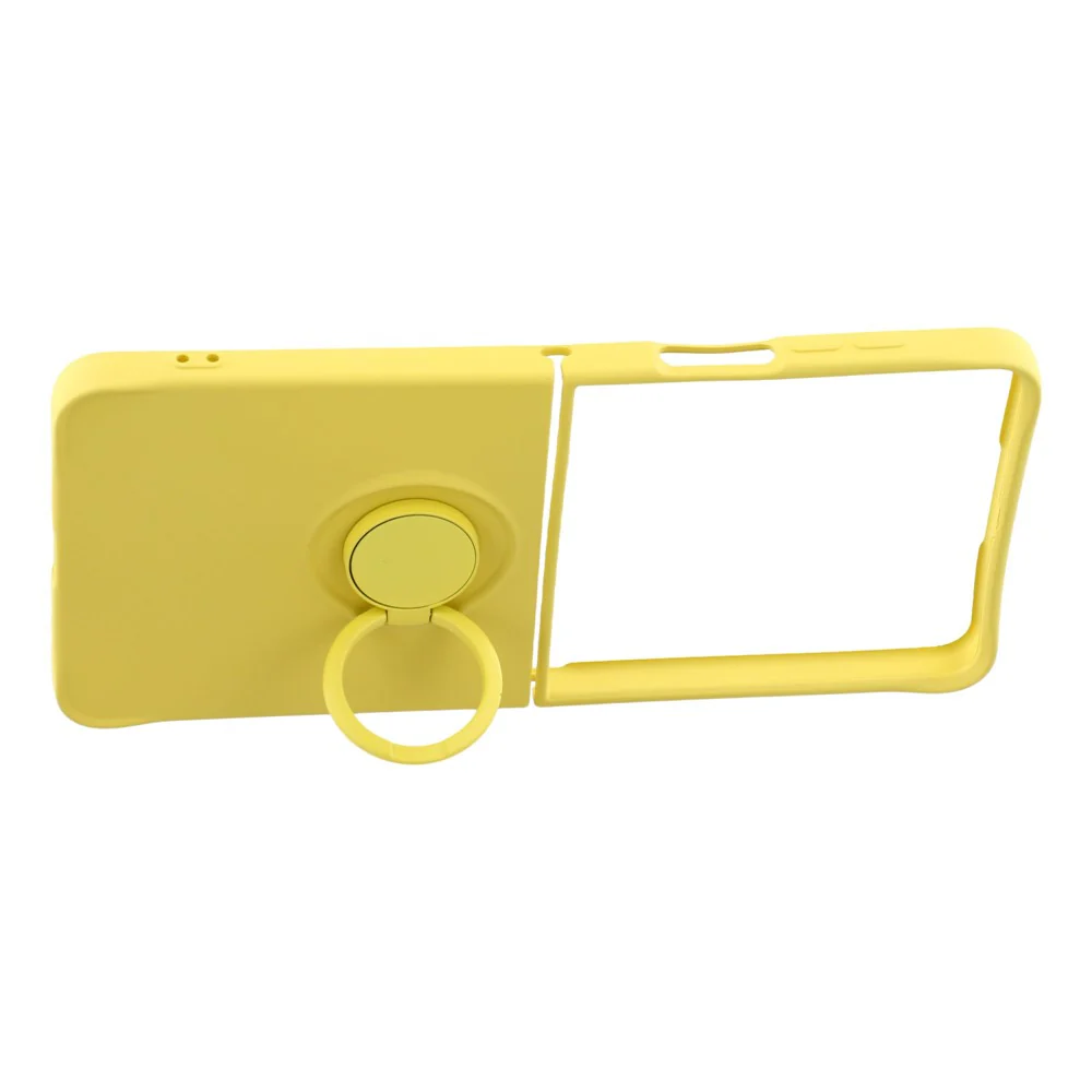 For Samsung Galaxy Z Flip7 5G Silicone Case with Strap Ring Kickstand Phone Cover - Yellow - Image 3