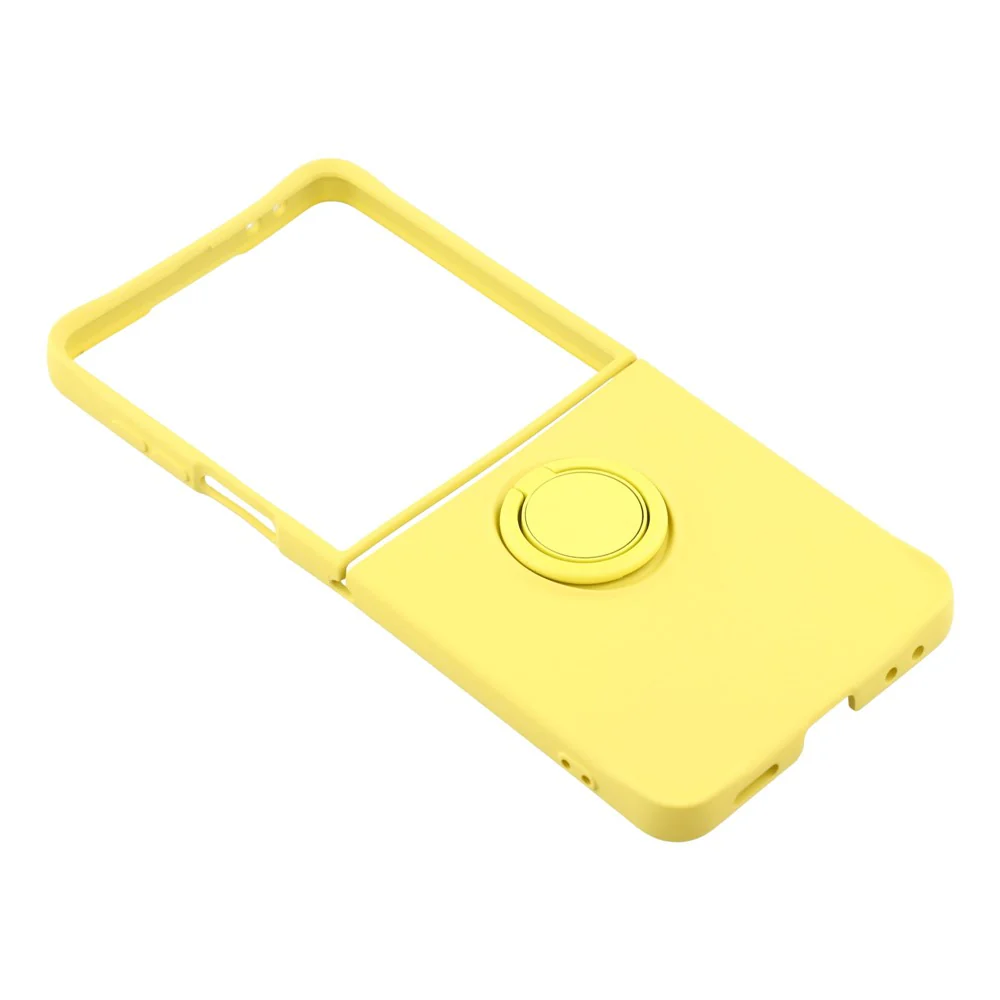 For Samsung Galaxy Z Flip7 5G Silicone Case with Strap Ring Kickstand Phone Cover - Yellow - Image 4