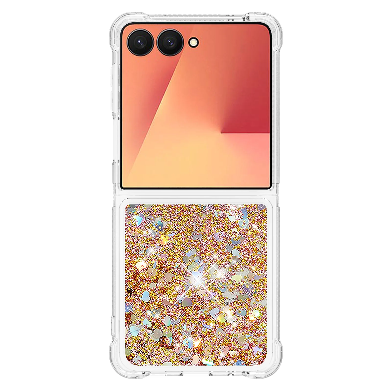 For Samsung Galaxy Z Flip7 5G TPU Case Glitter Quicksand Shockproof Phone Back Cover - Gold / Hearts - Image 2