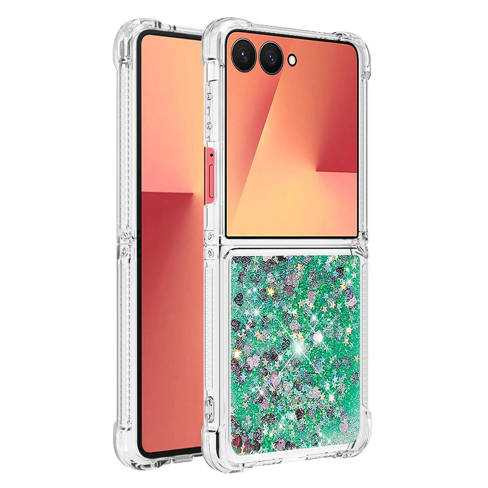 For Samsung Galaxy Z Flip7 5G TPU Case Glitter Quicksand Shockproof Phone Back Cover - Green / Hearts - Image 3
