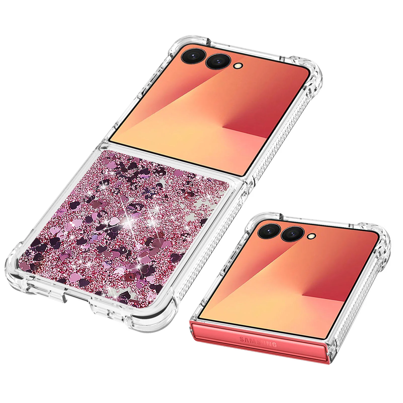 For Samsung Galaxy Z Flip7 5G TPU Case Glitter Quicksand Shockproof Phone Back Cover - Rose Gold / Hearts - Image 4