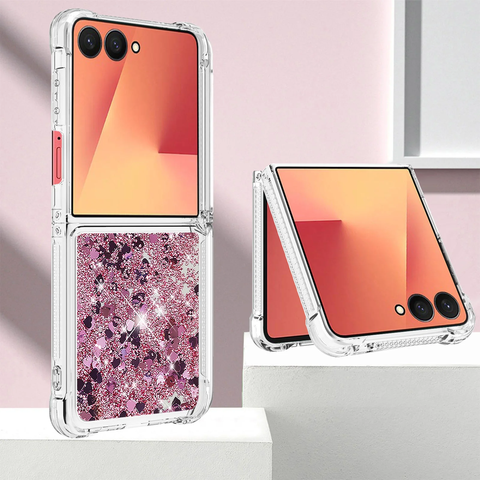 For Samsung Galaxy Z Flip7 5G TPU Case Glitter Quicksand Shockproof Phone Back Cover - Rose Gold / Hearts - Image 6