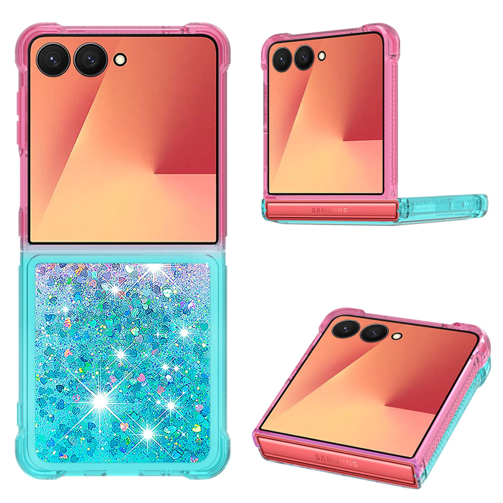 For Samsung Galaxy Z Flip7 5G TPU Case Gradient Quicksand Phone Back Cover - Pink+Sky Blue - Image 2