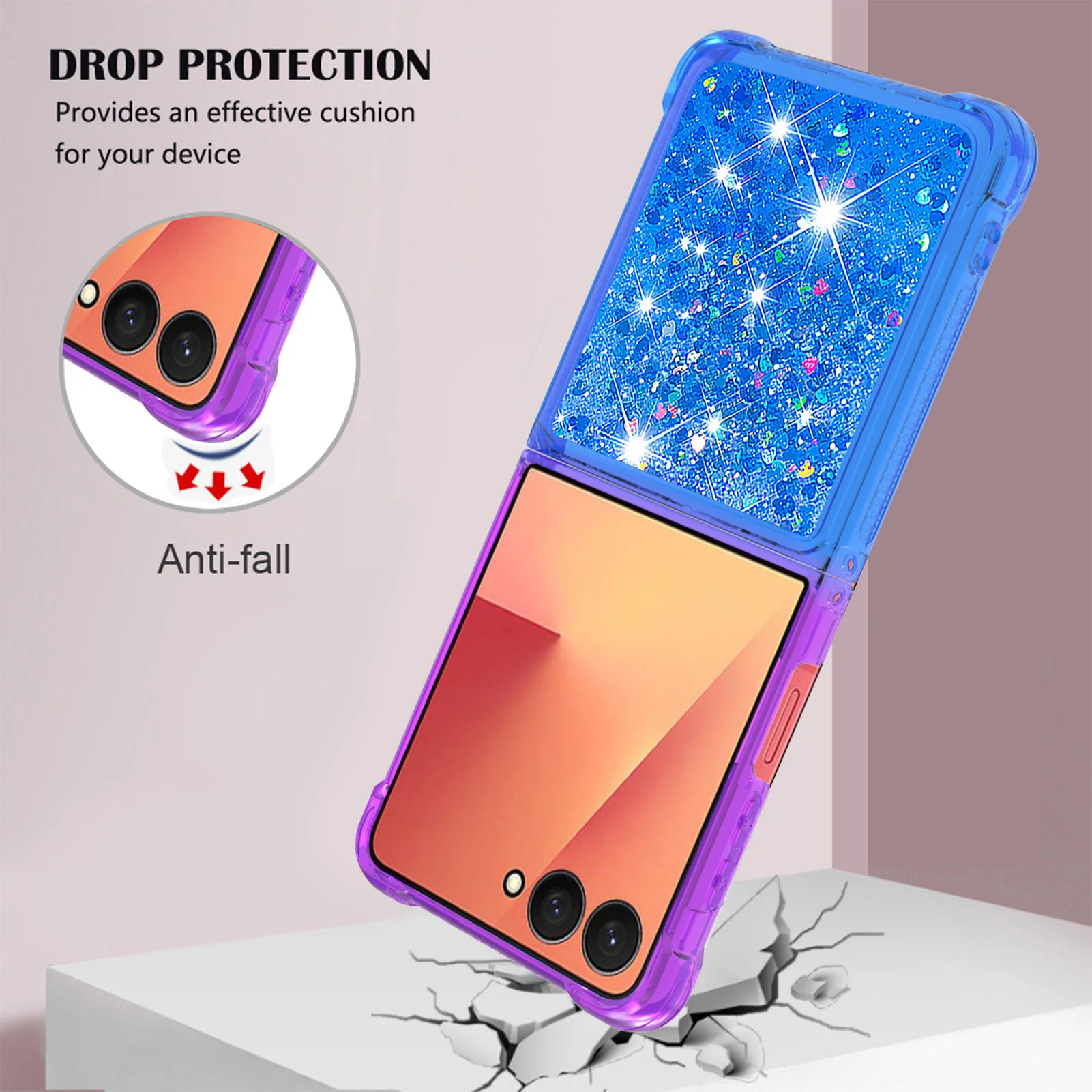 For Samsung Galaxy Z Flip7 5G TPU Case Gradient Quicksand Phone Back Cover - Purple+Sky Blue - Image 5