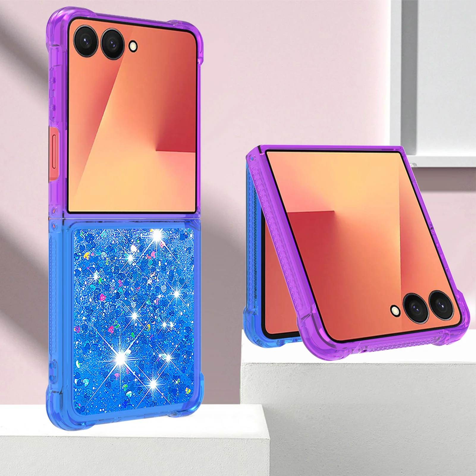 For Samsung Galaxy Z Flip7 5G TPU Case Gradient Quicksand Phone Back Cover - Purple+Sky Blue - Image 6