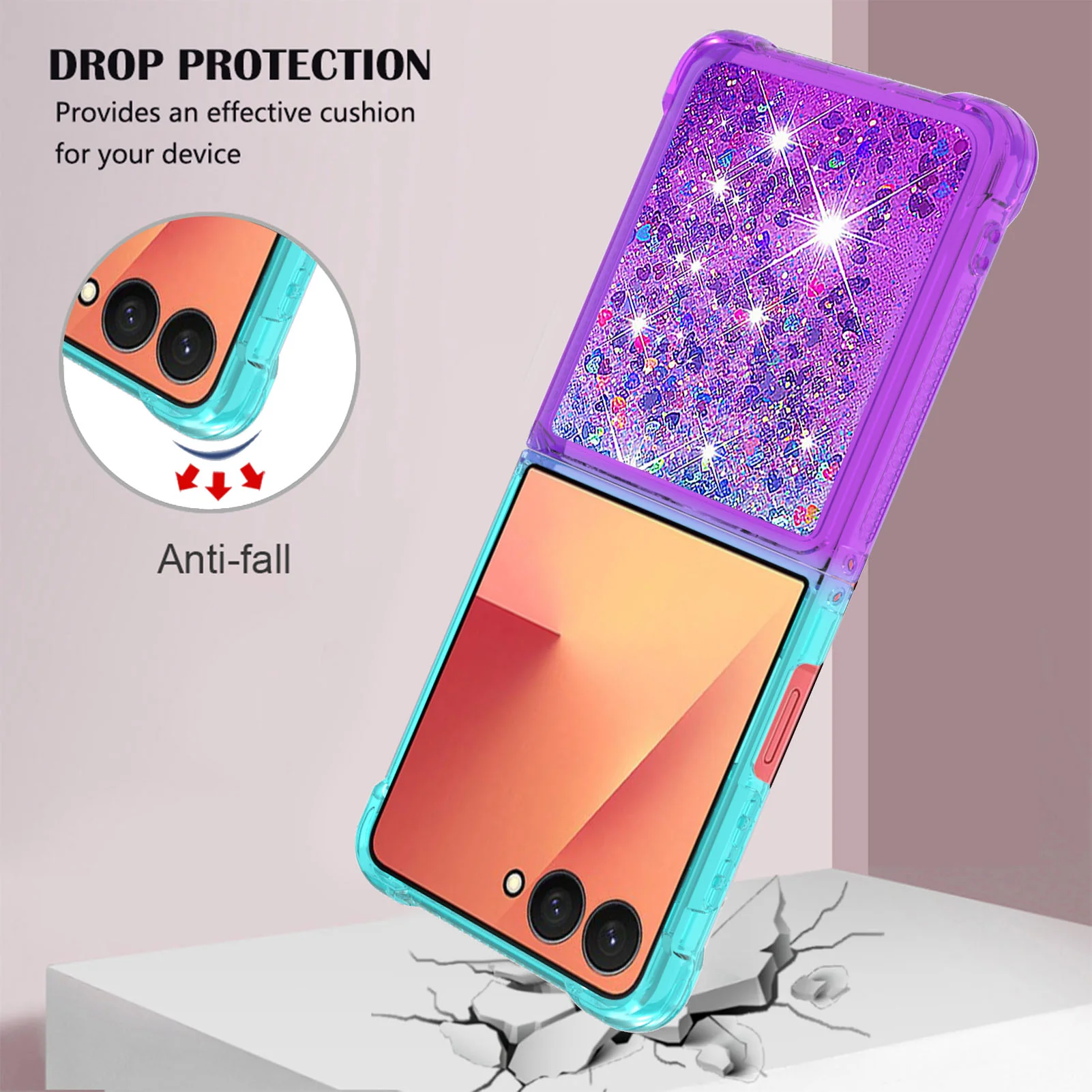 For Samsung Galaxy Z Flip7 5G TPU Case Gradient Quicksand Phone Back Cover - Sky Blue+Purple - Image 5