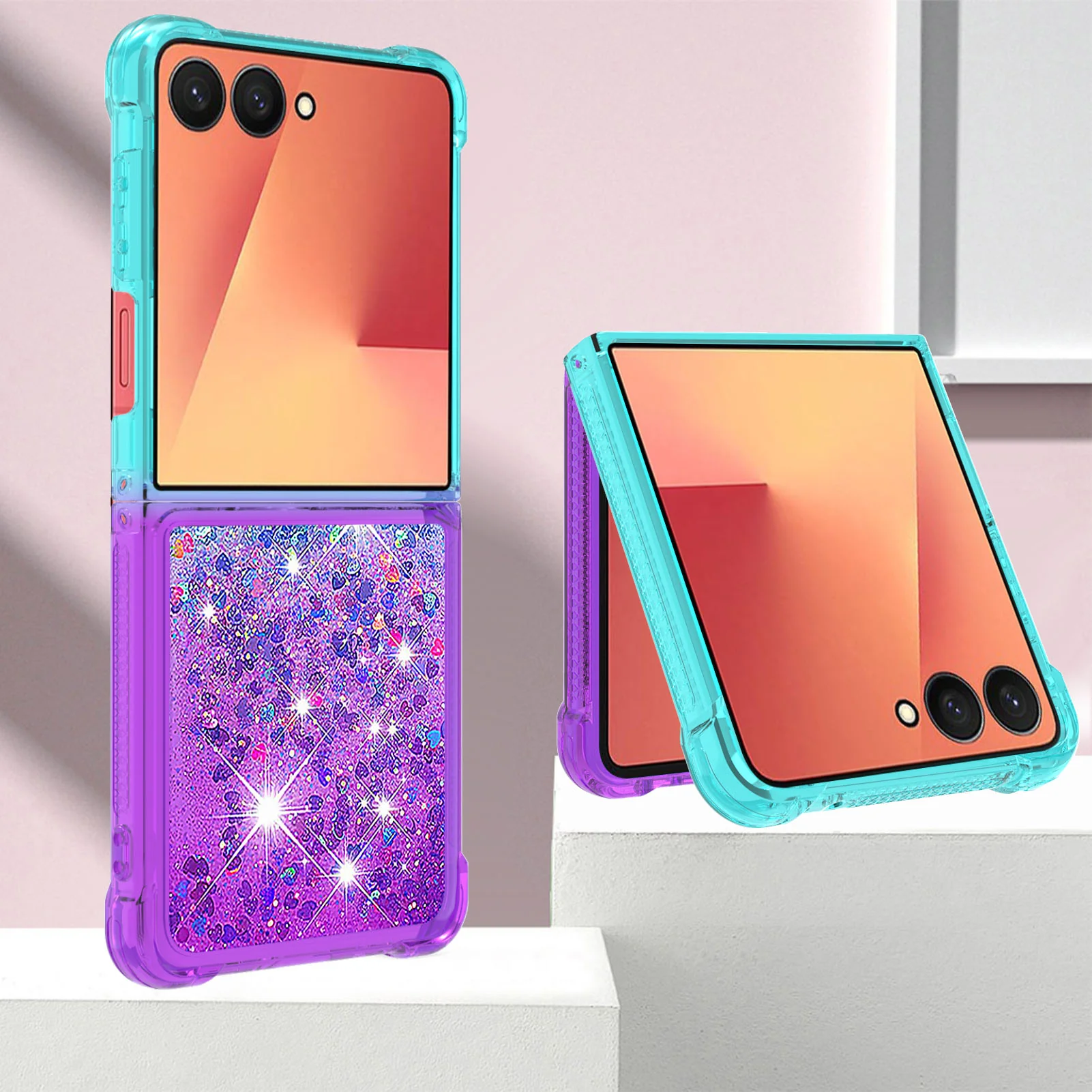 For Samsung Galaxy Z Flip7 5G TPU Case Gradient Quicksand Phone Back Cover - Sky Blue+Purple - Image 6