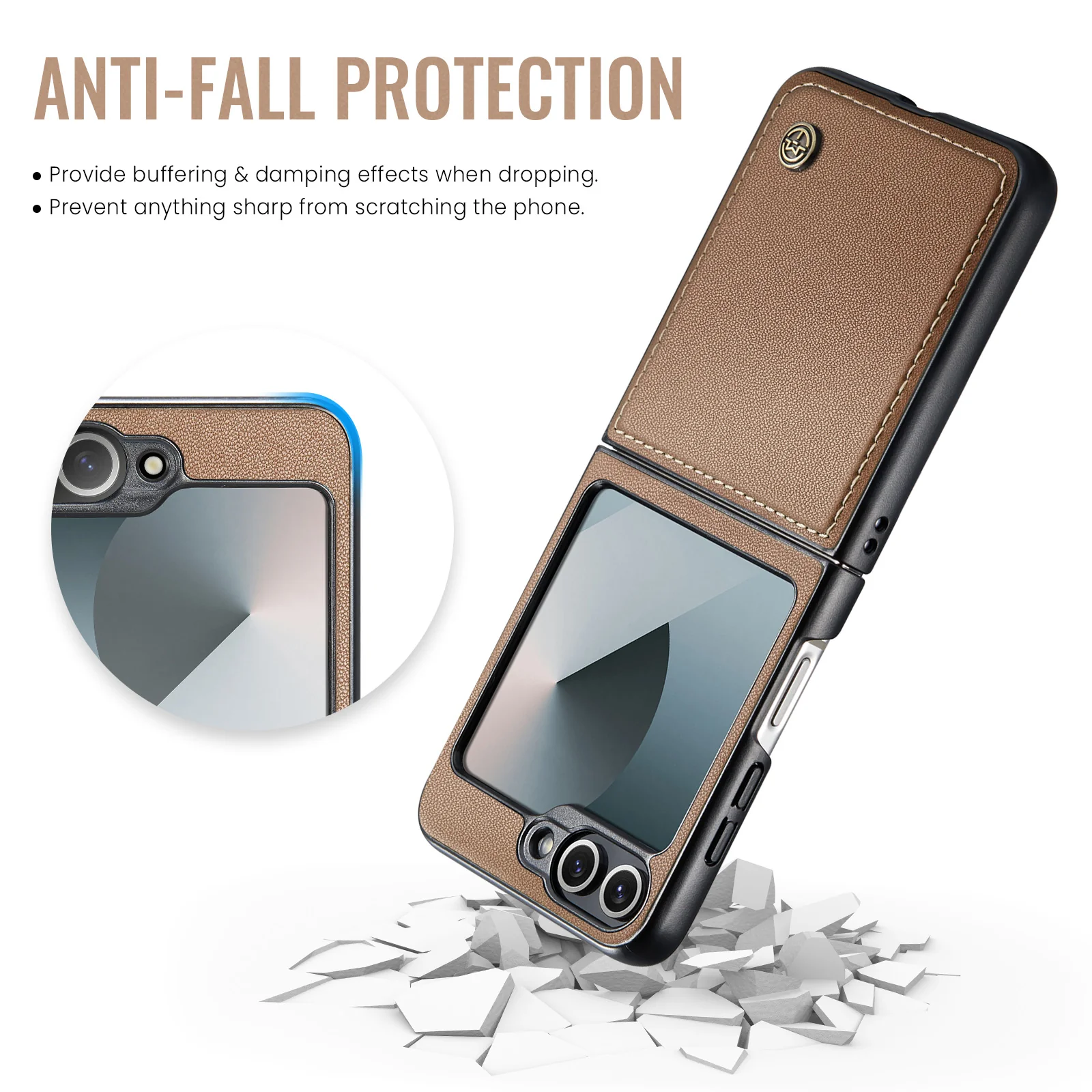 For Samsung Galaxy Z Flip7 FE 5G Case CASEME 023 Series RFID Blocking Glossy Stand Phone Cover - Brown - Image 8