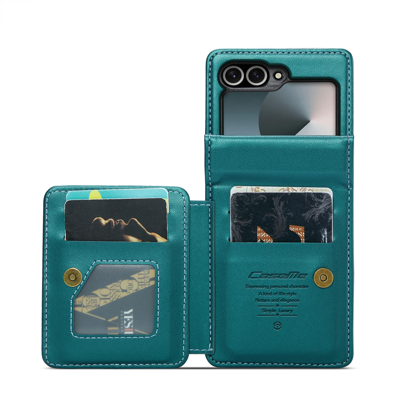 For Samsung Galaxy Z Flip7 FE 5G Case with RFID Blocking 5 Card Slots CASEME C22 Leather Back Cover - Green - Image 2