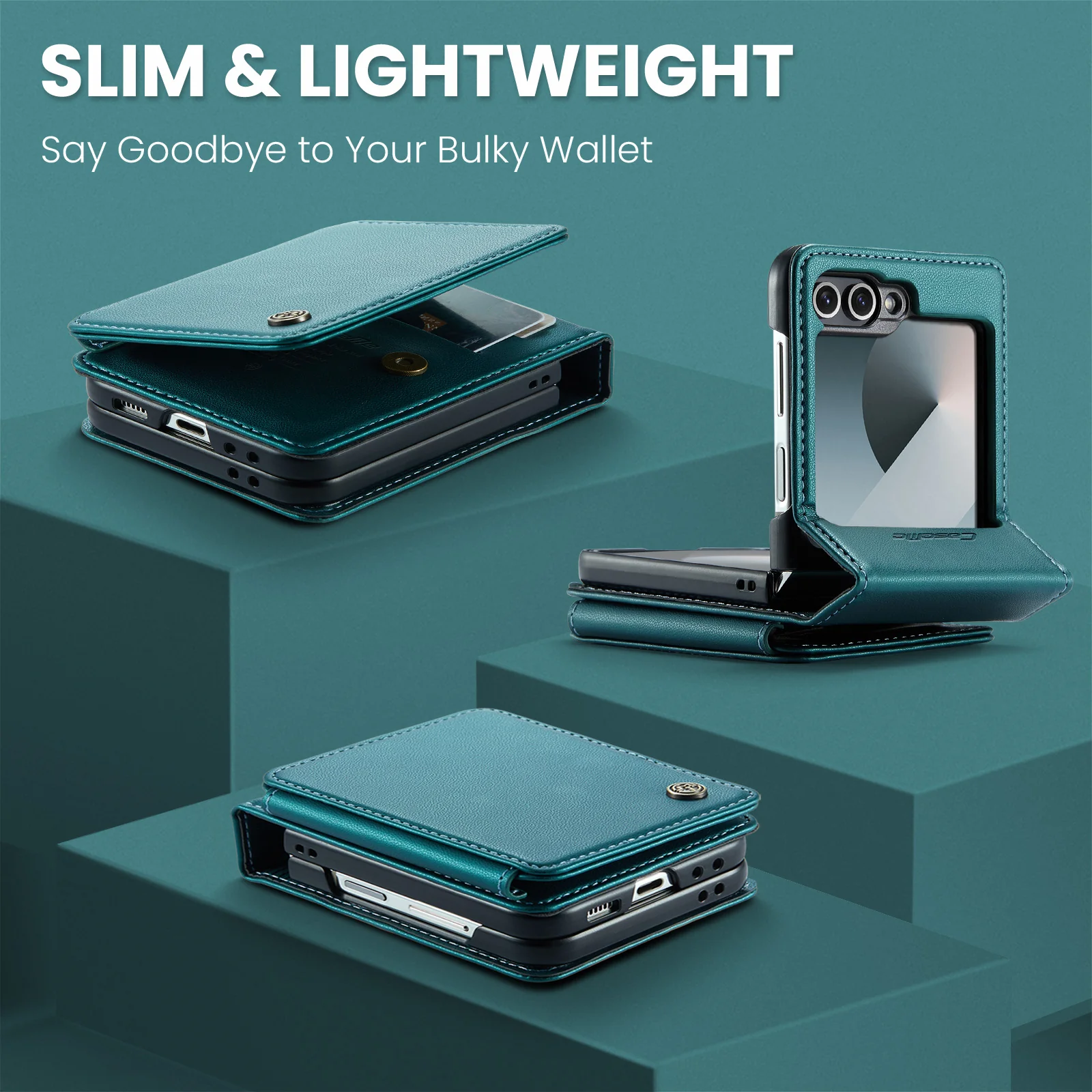 For Samsung Galaxy Z Flip7 FE 5G Case with RFID Blocking 5 Card Slots CASEME C22 Leather Back Cover - Green - Image 7